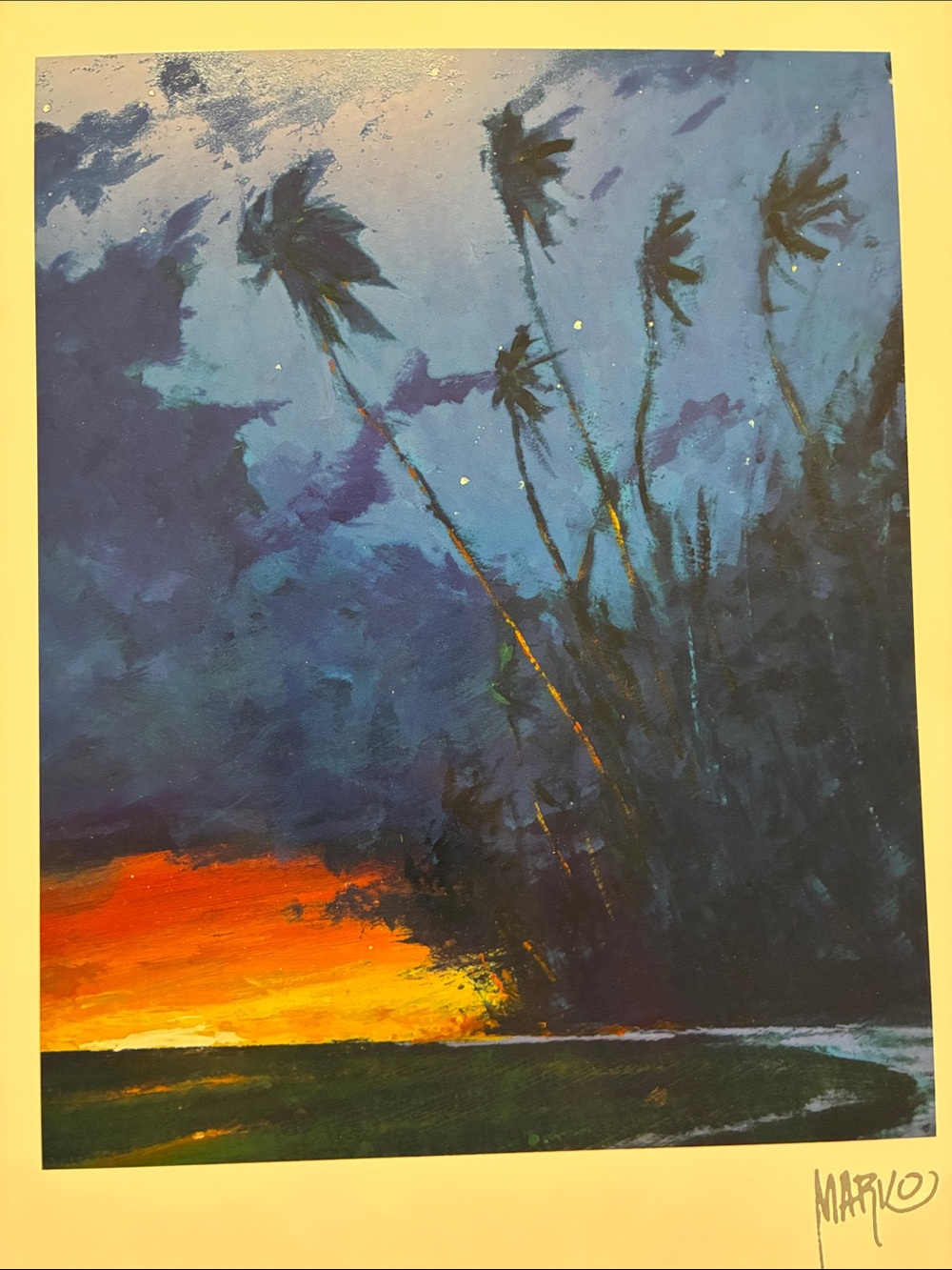 MARVLO Blue and Orange Palm Tree Coastal Art Print